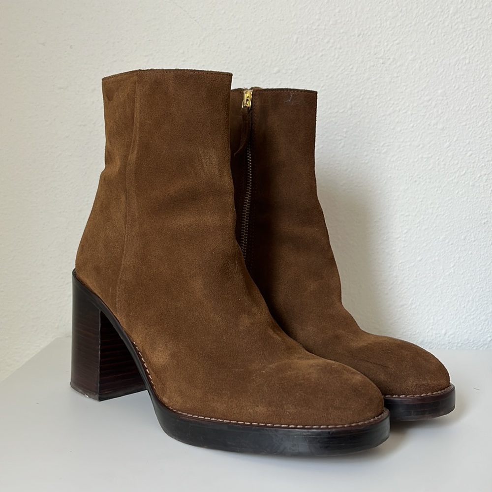 Zara size 41 Wood Heel Leather Ankle Zip High Heeled Boots Autumn Fall